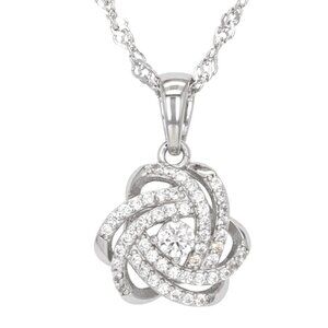 NIB - JTV White Zircon Rhodium Over Sterling Silver Pendant with Chain 0.60ctw